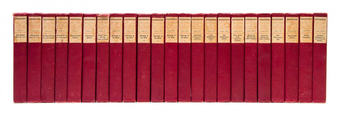 ROOSEVELT, THEODORE. [Works.] New York, 1906. 23 vols.: ROOSEVELT, THEODORE The Works of Theodore Roosevelt. New York: Charles Scribner's Sons, 1906. 23 vols. 8vo, publisher's maroon cloth, printed paper spine labels. Elkhorn edition, number 871 of 1,000 c