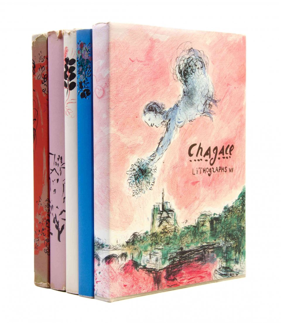 CHAGALL, MARC. Chagall Lithographe I-IV and VI. Monte: CHAGALL, MARC Chagall Lithographe I-IV and Lithographs VI. By Julien Cain, Fernand Mourlot, and Charles Sorlier. Monte Carlo: Andre Sauret; New York: Crown Publishers, 1960-1986. 5 vols. 4to, publishe