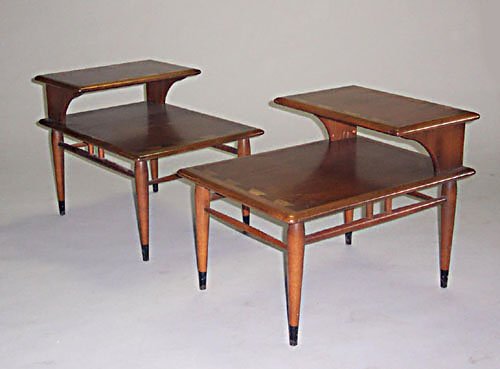 LANE ACCLAIM SERIES MODERN END TABLES (P: LANE ACCLAIM SERIES MODERN END TABLES (PAIR) Designed by Andre Bus Mixed woods; branded marks; each h: 20 1/2, w: 20, d: 27 in.