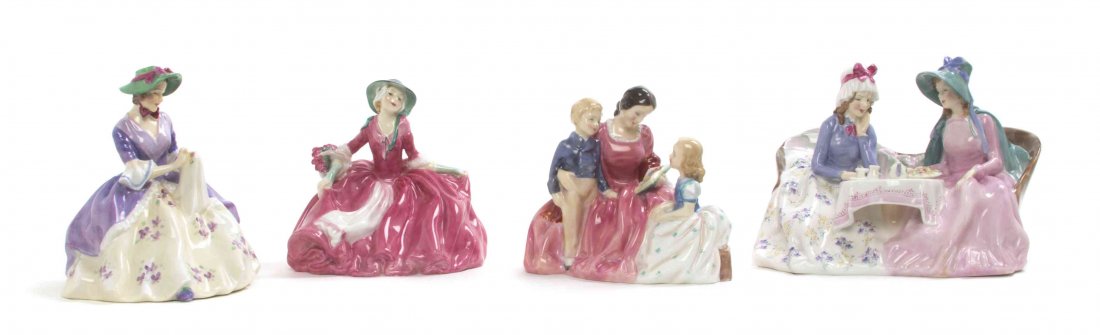 Four Porcelain Royal Dalton Figures, Height of tallest: Four Porcelain Royal Dalton Figures, comprising Annabella, Bedtime Story, Griselda and Afternoon Tea. Height of tallest 5 3/4 inches.