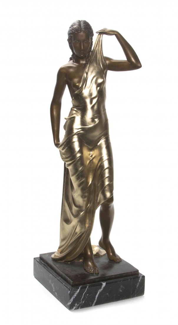 A Bronze Figure, Felix C. Weedon, Height overall 24 1/2: A Bronze Figure, Felix C. Weedon, depicting a standing maiden. Height overall 24 1/2 inches. Property from the Frank Plevo Trust, Las Vegas, Nevada
