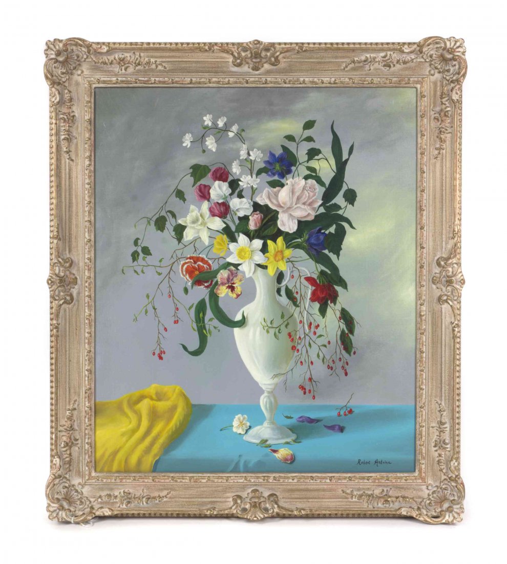 Robert Antoine, (French, 20th century), Still Life with: Robert Antoine (French, 20th century) Still Life with Flowers oil on canvas signed Robert Antoine (lower right) 21 3/4 x 18 1/2 inches.