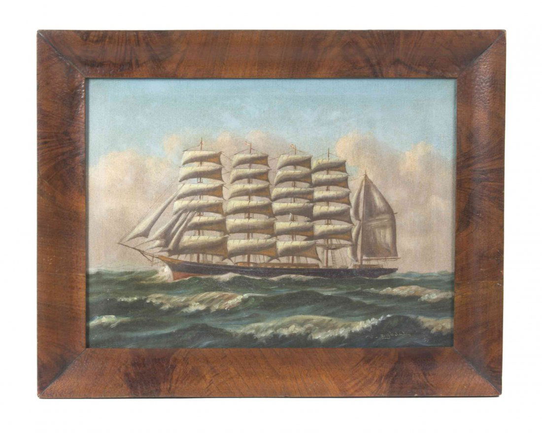 Artist Unknown, (19th/20th century), Swedish Ship: Artist Unknown (19th/20th century) Swedish Ship oil on canvas signed V. Dybdal (lower right) 12 x 16 inches.