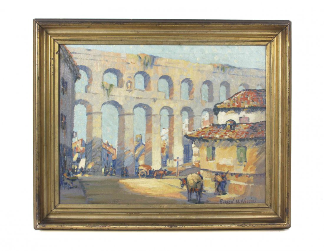 Sidney Wiggins, (American, 20th century), Aqueduct,: Sidney Wiggins (American, 20th century) Aqueduct, Morocco oil on canvas signed Sidney M. Wiggins (lower right) 16 x 20 inches.
