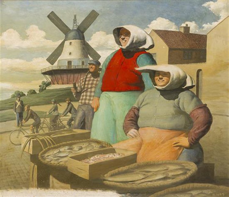 Robert Riggs, (American, 1896-1970), Denmark, 1943: Robert Riggs (American, 1896-1970) Denmark, 1943 oil on panel signed Riggs (lower right); titled and dated (verso) 20 x 23 inches Condition: Pinhead loss to paint in upper right quadrant; minor staini