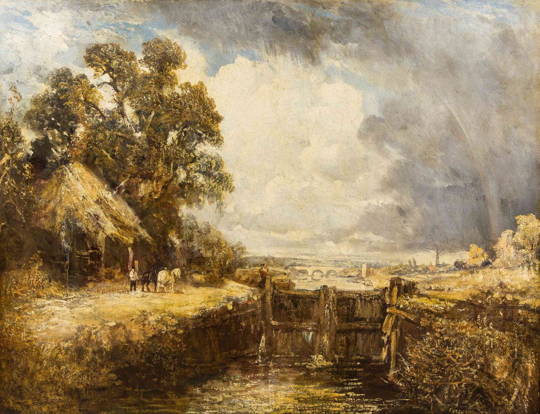 Manner of John Constable, (British, mid 19th century),: Manner of John Constable (British, mid 19th century) The Lock oil on canvas 59 x 76 inches. Property from the Collection of the Snite Museum of Art, University of Notre Dame, Notre Dame, Indiana Prove
