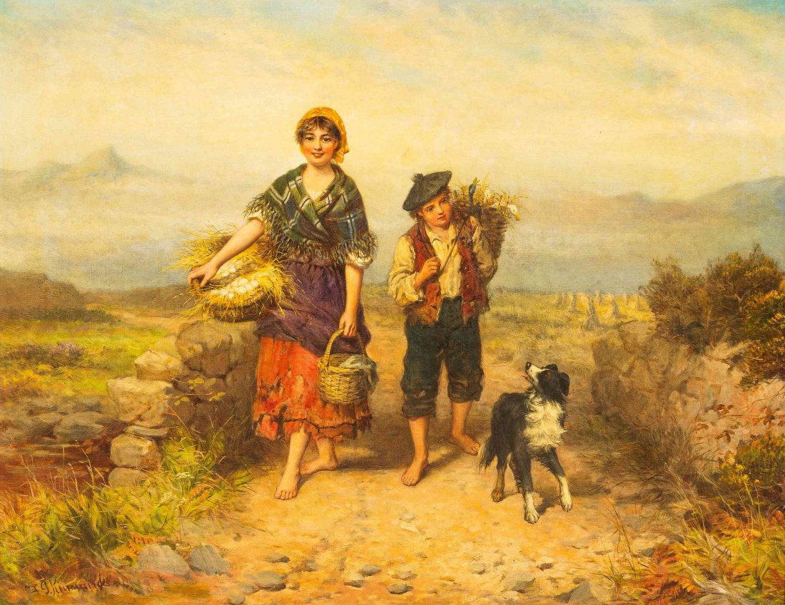 Frederick Gerald Kinnaird, (British, 19th century),: Frederick Gerald Kinnaird (British, 19th century) Gathering on the Farm oil on canvas signed F.G. Kinnaird (lower left) 28 x 36 inches. Property from the Collection of Mr. William Krueger, Chicago, Il