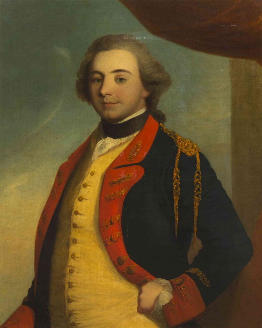John Russell, (British, 1745-1806), Colonel Thomas: John Russell (British, 1745-1806) Colonel Thomas Thornton, First Projector of the English Militia oil on canvas 34 3/4 x 27 1/4 inches. Condition: Hairline craquelure throughout; Under UV, milky varni