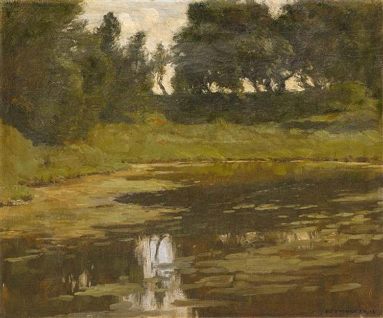 Alexis Jean Fournier, (American, 1865-1948), The Pool,: Alexis Jean Fournier (American, 1865-1948) The Pool, 1906 oil on canvas signed Alex Fournier and dated (lower right) 18 x 21 inches. Condition: Surface dirt throughout; crazing in dark green pigments