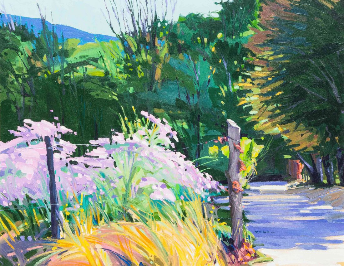 William Cather Hook, (American, b. 1948), Bishop's: William Cather Hook (American, b. 1948) Bishop's Lodge Road acrylic on canvas signed W.C. Hook (lower right) 24 x 30 inches.