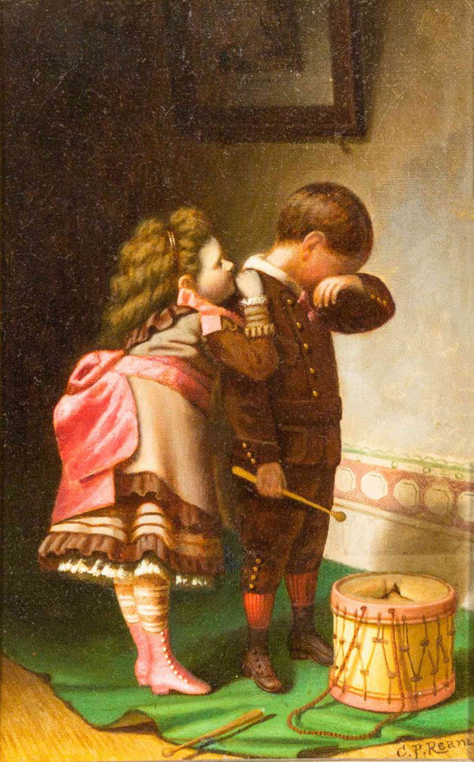 Cardicius P. Ream, (American, 1837-1917), Consolation: Cardicius P. Ream (American, 1837-1917) Consolation oil on canvas signed C.P. Ream (lower right) 9 1/4 x 6 inches.