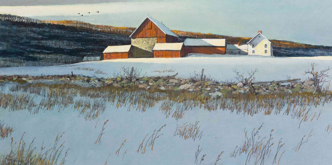 Eric Sloane, (American, 1905-1985), Evening Quiet: Eric Sloane (American, 1905-1985) Evening Quiet oil on board signed Eric Sloane NA (lower left); titled (verso) 19 x 38 inches. Provenance: Fenn Galleries, Santa Fe Condition: *Original Walter Skor fr