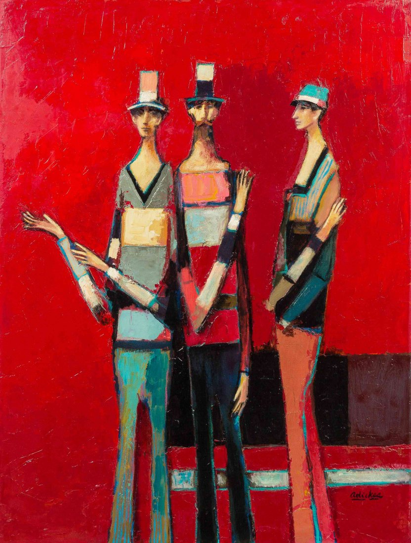 David Pryor Adickes, (American, b. 1927), Three Figures: David Pryor Adickes (American, b. 1927) Three Figures acrylic on canvas signed Adickes (lower right) 40 x 29 1/2 inches.