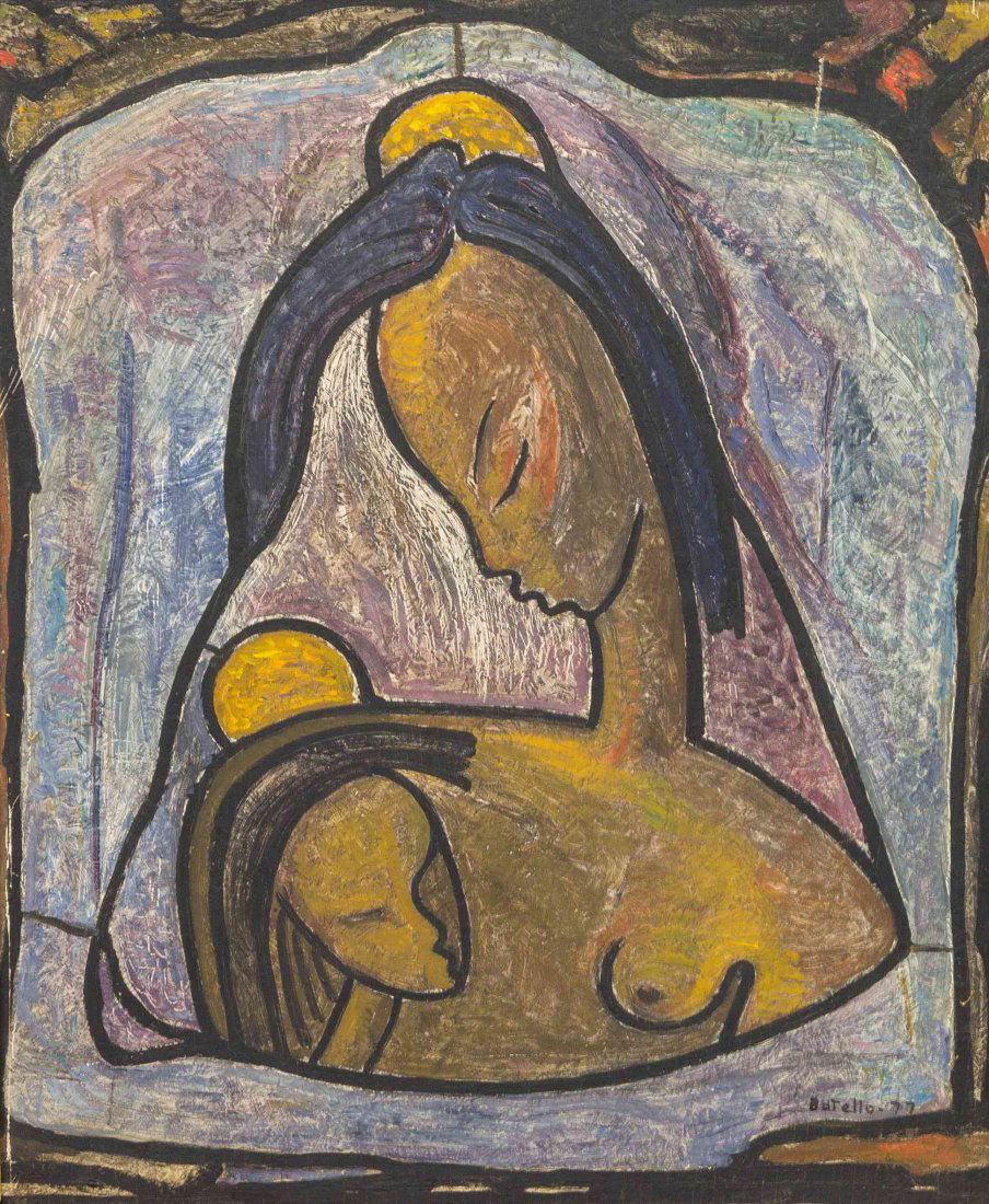Angel Botello, (Puerto Rican, 1913-1986), Mother and: Angel Botello (Puerto Rican, 1913-1986) Mother and Child, c. 1955 oil on panel signed Botello and numbered (lower right) 20 x 16 inches. Property from the Collection of Daniel McInerney, Chicago, Illi