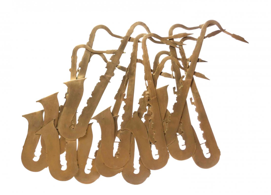 Arman, (American/French, 1928-2005), Saxophones, 1988: Arman (American/French, 1928-2005) Saxophones, 1988 bronze edition E.A. (aside from the edition of 50), inscribed Arman (lower center) 37 3/4 x 53 3/4 inches. Provenance: Hotel Le Parc, Le Parc Jazz L