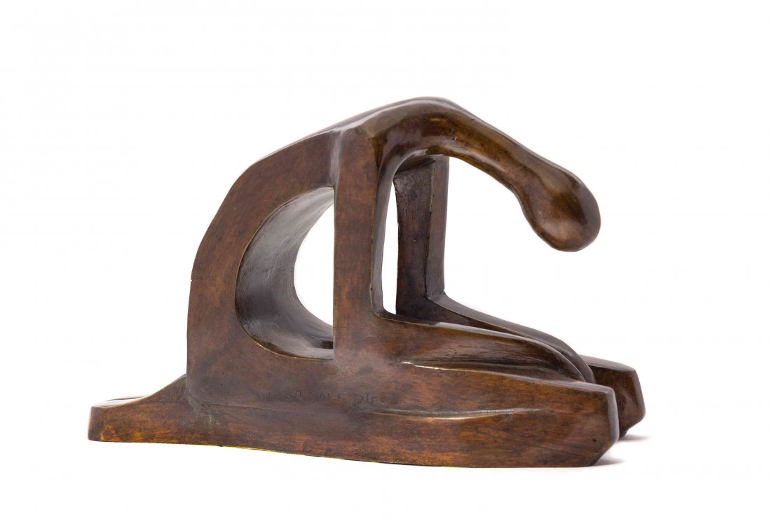 Victor Salmones, (Mexican, 1937-1989), With Compassion: Victor Salmones (Mexican, 1937-1989) With Compassion She Listens to All bronze inscribed Victor Salmones Length: 16 1/2 inches. Property from the Collection of the Peoria Art Guild, Peoria, Illinois C