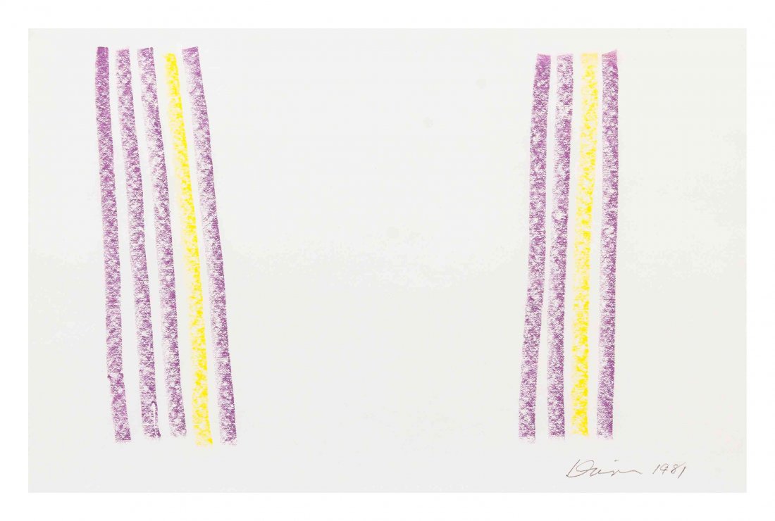 Gene Davis, (American, 1920-1985), Untitled (Purple and: Gene Davis (American, 1920-1985) Untitled (Purple and Yellow), 1981 pastel signed Davis and dated (lower right) 10 x 15 inches.