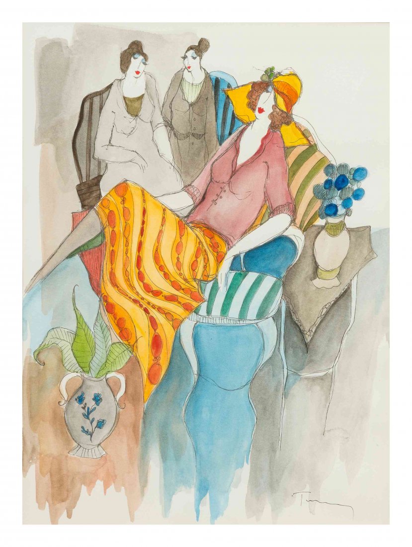 Itzchak Tarkay, (Israeli, b. 1935), Untitled: Itzchak Tarkay (Israeli, b. 1935) Untitled watercolor signed Tarkay (lower right) 16 x 12 inches. Property from the Collection of Steve and Abigail Appelt, Indianapolis, Indiana Provenance: CJR Fine A