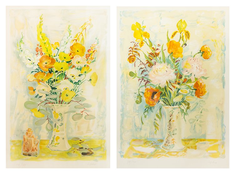 Le Pho, (French/Vietnamese, 1907-2001), Vase de fleurs: Le Pho (French/Vietnamese, 1907-2001) Vase de fleurs and Le bouquet (two works) color lithographs each edition of 120, signed Le Pho (lower right) Largest: 24 x 14 1/2 inches. Provenance: Wally Findla