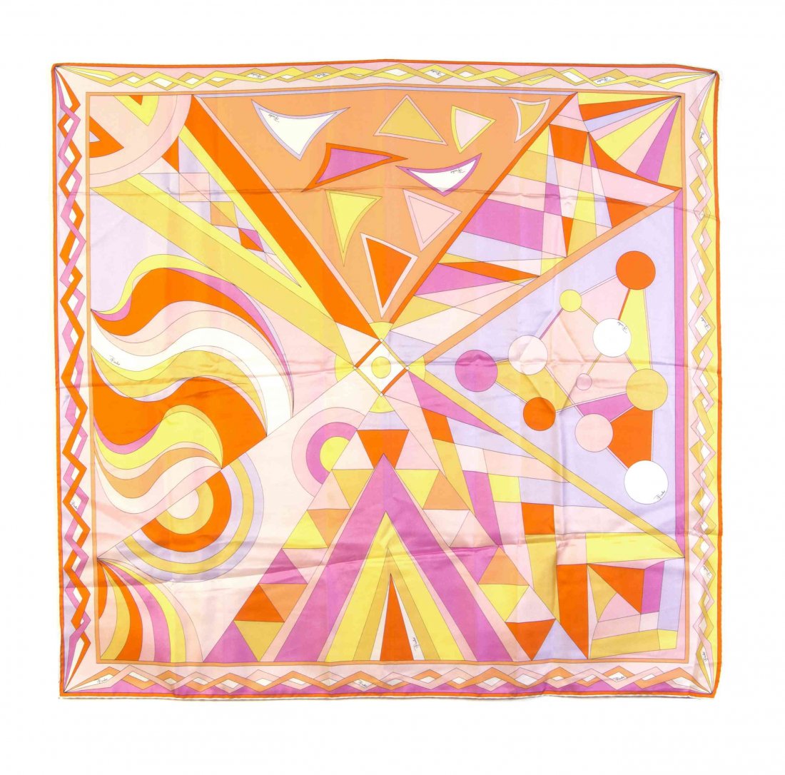 A Group of Four Emilio Pucci Print Scarves,: A Group of Four Emilio Pucci Print Scarves, comprised of two silk, one velvet, and one silk chiffon scarf. All labeled: Emilio Pucci. Property from the Estate of Dorothy Parrott Hughes, Kenilworth, Il