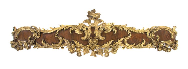 A Pair of Louis XV Style Parcel Gilt Mahogany Valances,: A Pair of Louis XV Style Parcel Gilt Mahogany Valances, of rectangular form, carved with roses and foliate scrolls. Width 62 inches.
