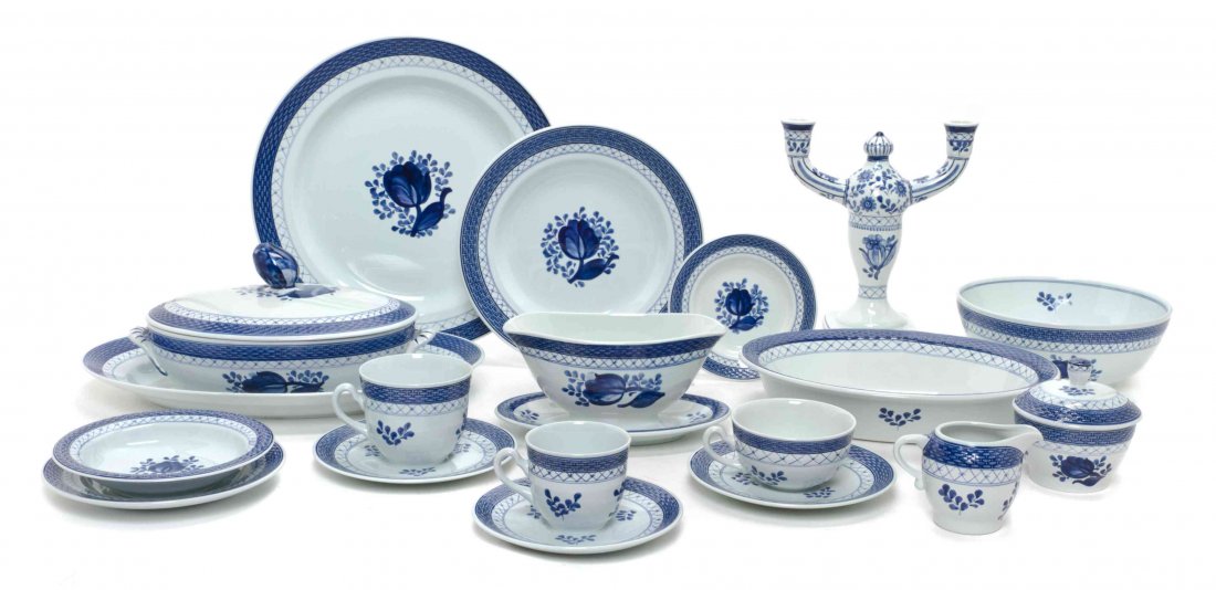 A Royal Copenhagen Porcelain Dinner Service, Diameter: A Royal Copenhagen Porcelain Dinner Service, in the Tranquebar Blue pattern, comprising twenty-four dinner plates, twenty-four salad plates, twenty-four bread plates, twenty-four soup bowls, twenty-fo