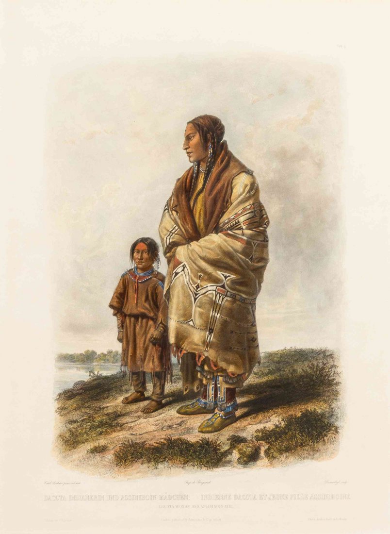 Karl Bodmer, (Swiss, 1809-1893), Dacota Woman and: Karl Bodmer (Swiss, 1809-1893) Dacota Woman and Assiniboin Girl, plate 9 (from Prince Maximilian zu Wied-Neuwied's Travels in the Interior of North America, 1839-1842) engraving with aquatint and hand