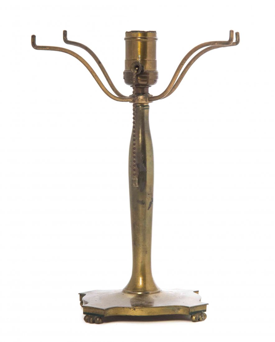 A Pairpoint Brass Boudoir Lamp Base, Height 11 inches.: A Pairpoint Brass Boudoir Lamp Base, having a baluster form standard, raised on a square foot, stamped Pairpoint, numbered B3024. Height 11 inches.