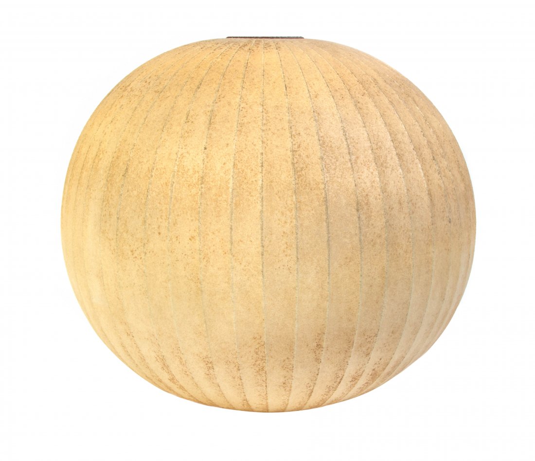A George Nelson Latex Bubble Pendent Lamp, for Herman: A George Nelson Latex Bubble Pendent Lamp, for Herman Miller, of spherical form with ribbed decoration. Height 24 inches x diameter 24 inches.