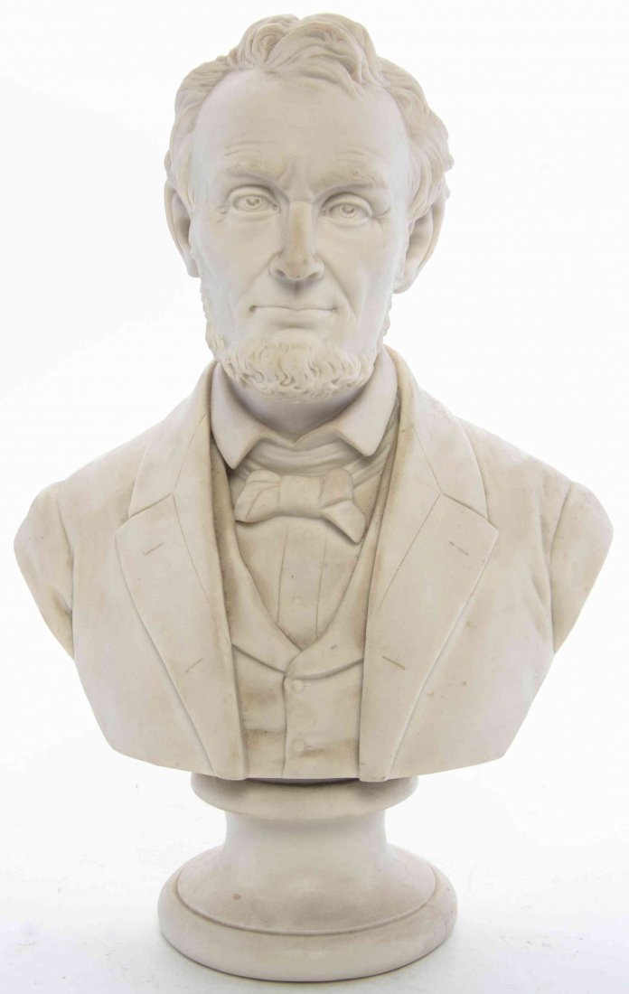 A Parian Ware Bust, Height 11 3/4 inches.: A Parian Ware Bust, depicting Lincoln, raised on a conforming socle. Height 11 3/4 inches. Property from the Estate of Rita Brugioni, Peoria, Illinois