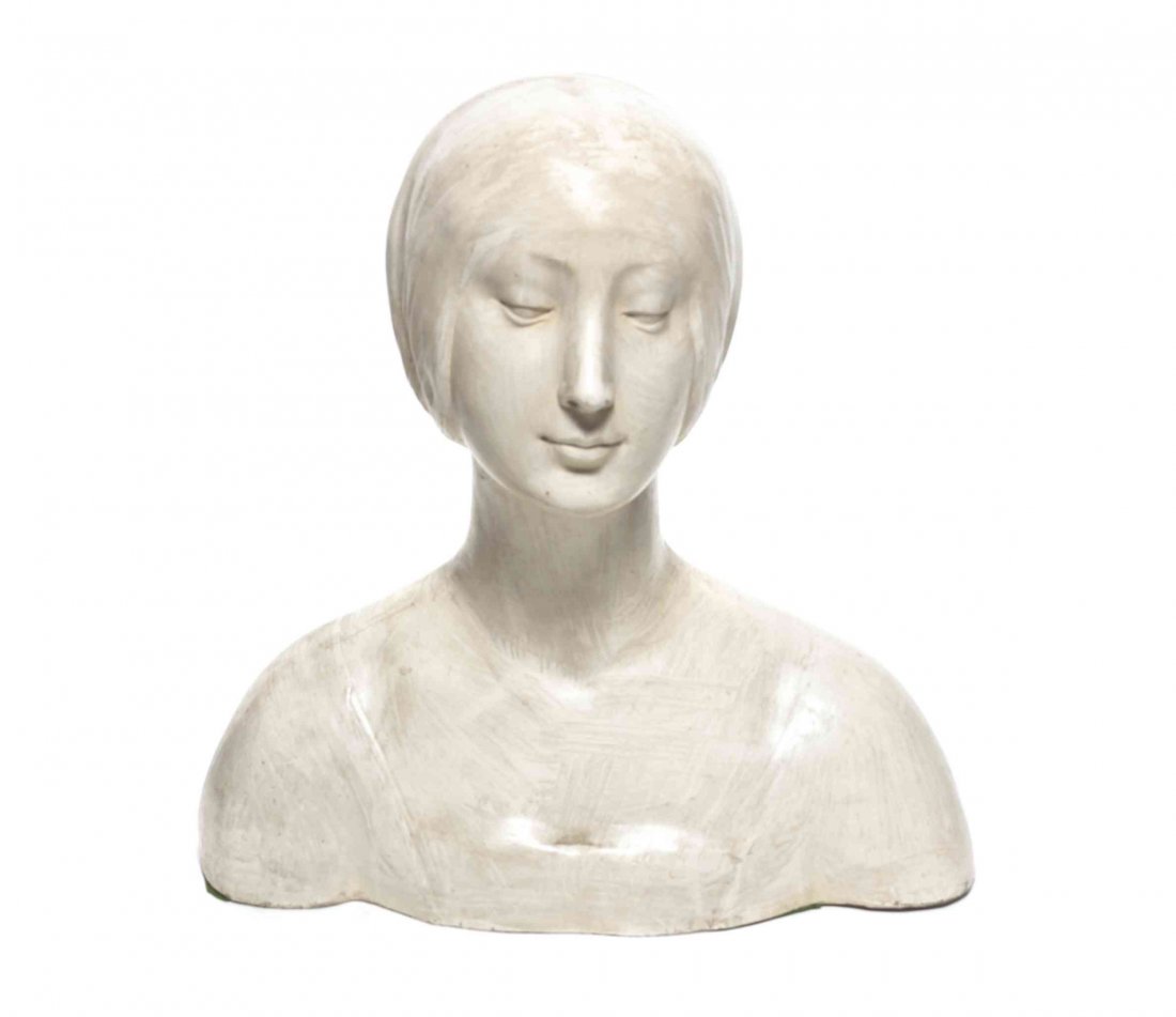 A Cast Plaster Bust, Height 16 1/2 inches.: A Cast Plaster Bust, depicting a maiden. Height 16 1/2 inches.