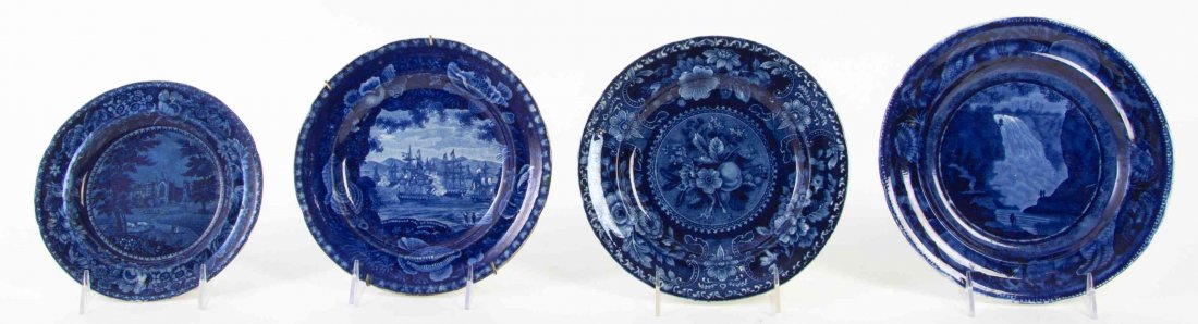 Four Transfer Decorated Plates, Diameter 9 inches.: Four Transfer Decorated Plates, various makers including R. Hall's, Wood & Sons and Stubbs & Kent. Diameter 9 inches.