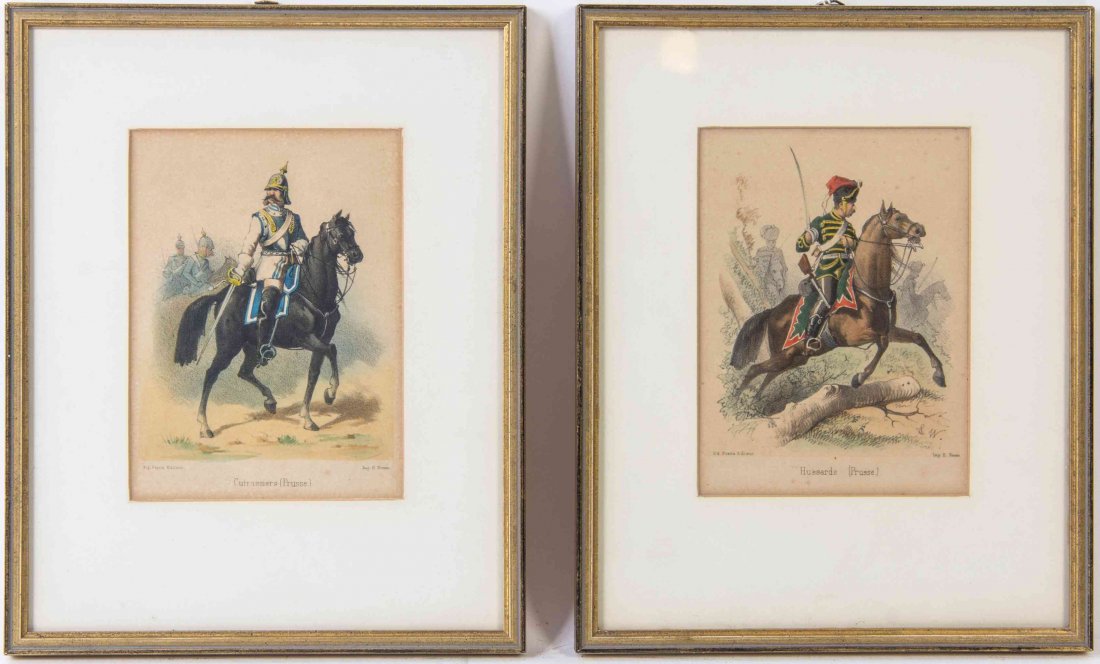 Two Continental Colored Lithographs, Height 6 1/4 x: Two Continental Colored Lithographs, each depicting a mounted Prussian soldier. Height 6 1/4 x width 4 1/2 inches.