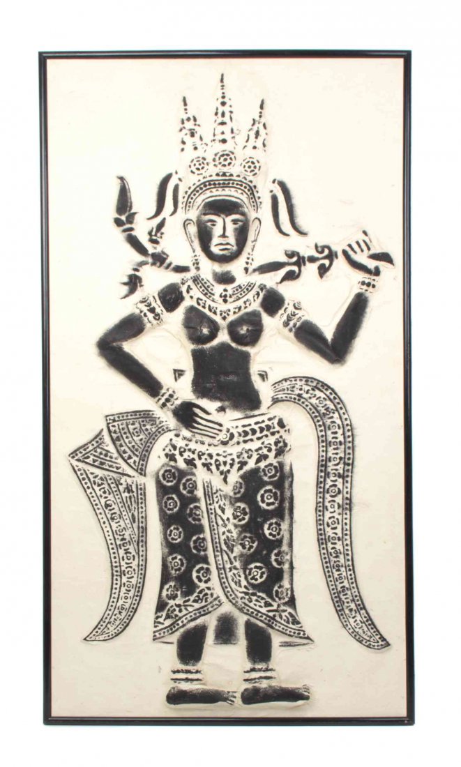 An Indonesian Temple Rubbing, Height 40 x width 21: An Indonesian Temple Rubbing, framed. Height 40 x width 21 inches.
