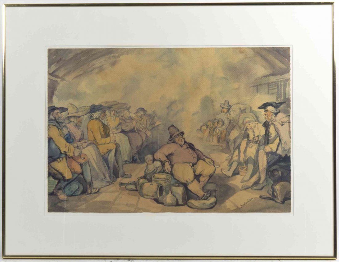 After Thomas Rowlandson, (British, 1856-1927), Street: After Thomas Rowlandson (British, 1856-1927) Street Scene watercolor signed Rowlandson (lower right) 15 x 21 7/8 inches.