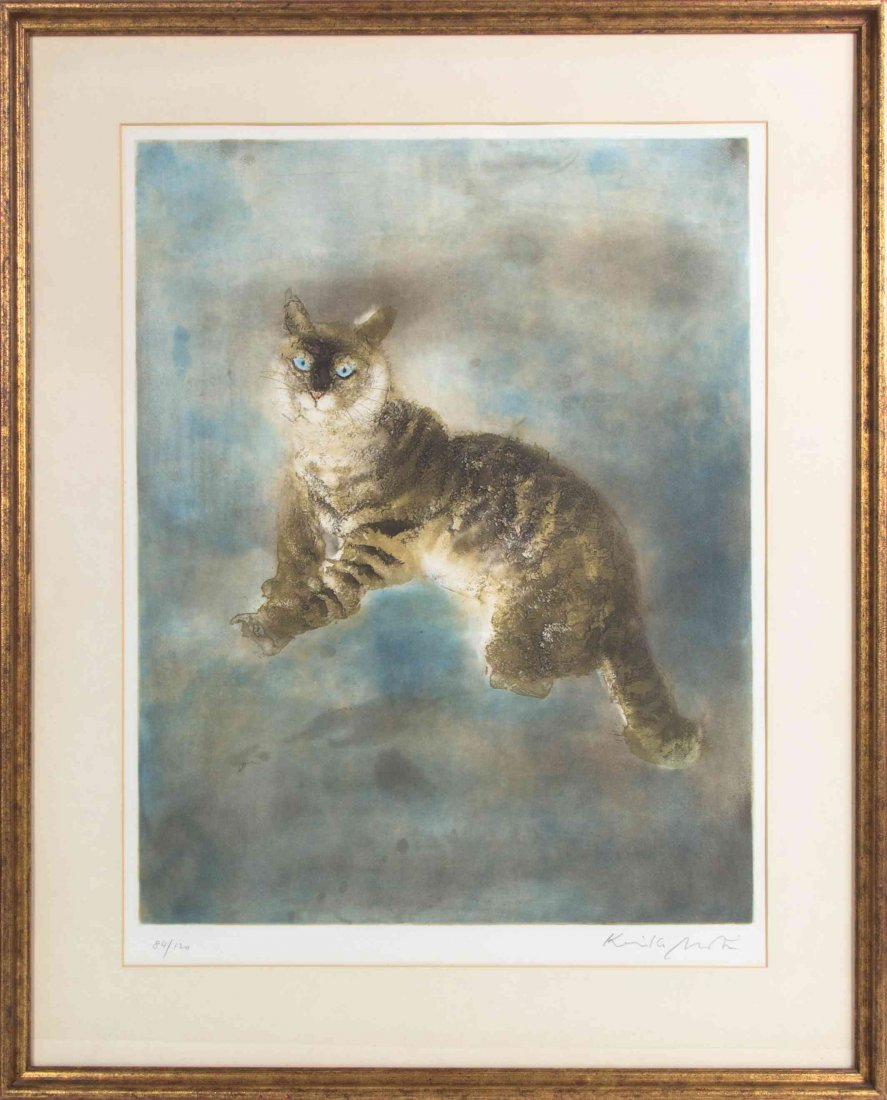 Kaiko Moti, (Indian, 1921-1989), Cat: Kaiko Moti (Indian, 1921-1989) Cat color aquatint edition 84/120, signed Kaiko Moti (lower right) 23 x 18 inches. Property from the Estate of Albert Gaskin, Chicago, Illinois