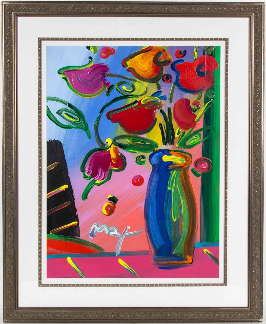 Peter Max, (American, b. 1937), Flowers, 2007: Peter Max (American, b. 1937) Flowers, 2007 acrylic on offset lithograph signed Max (upper right) 24 x 18 inches. Property from the Collection of Sheridan Fitzgerald, El Paso, Texas