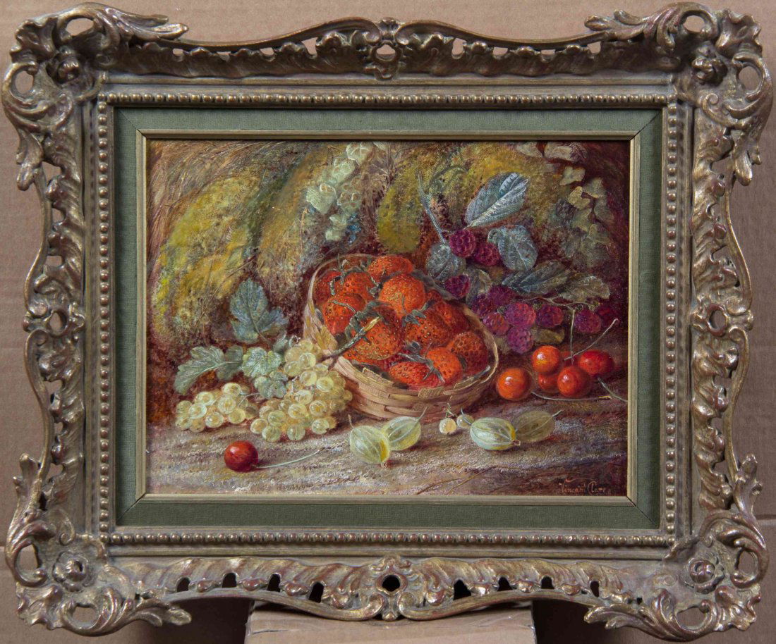 Vincent Clare, (British, 1855-1930), Still Life with: Vincent Clare (British, 1855-1930) Still Life with Fruit oil on canvas signed Vincent Clare (lower right) 8 1/2 x 11 1/2 inches. Property from the Collection of Stephen McGue, Hinsdale, Illinois