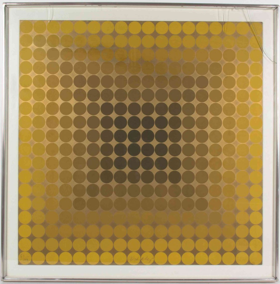 Victor Vasarely, (Hungarian/French, 1906-1997), CTA: Victor Vasarely (Hungarian/French, 1906-1997) CTA (Gold) serigraph edition iii/xvii, signed Vasarely (lower center) 27 3/4 x 27 3/4 inches. Property from the Estate of Albert A. Robin, Chicago, Illino