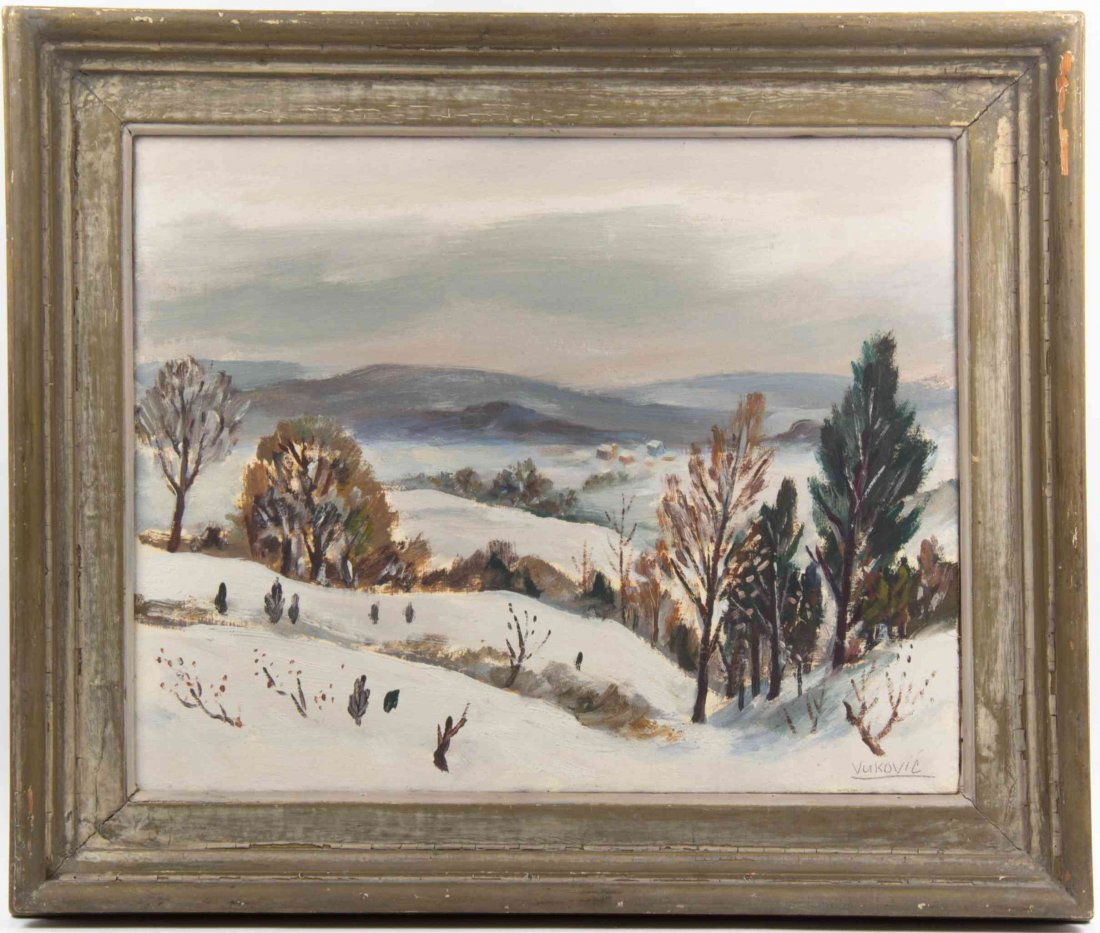 Marko Vukovic, (Czech, 1892-1973), Winter Landscape: Marko Vukovic (Czech, 1892-1973) Winter Landscape oil on canvas laid to board signed Vukovic (lower right) 16 x 20 inches.