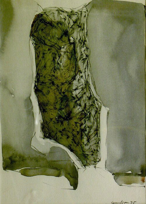 BRUCE SAMUELSON (American 20th Century): BRUCE SAMUELSON (American 20th Century) ABSTRACT FORM signed and dated "75", mixed media 13 x 9 1/2 in. and five companion black ink works on paper (6)