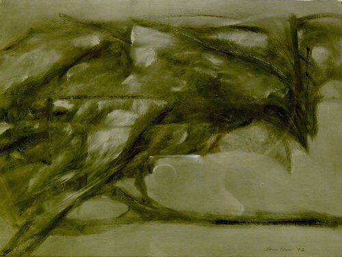 BRUCE SAMUELSON (American 20th Century): BRUCE SAMUELSON (American 20th Century) BIRD FORM signed and dated "92", oil on board 9 3/4 x 13 1/4 in. and two companion ink drawings by the same hand (3)