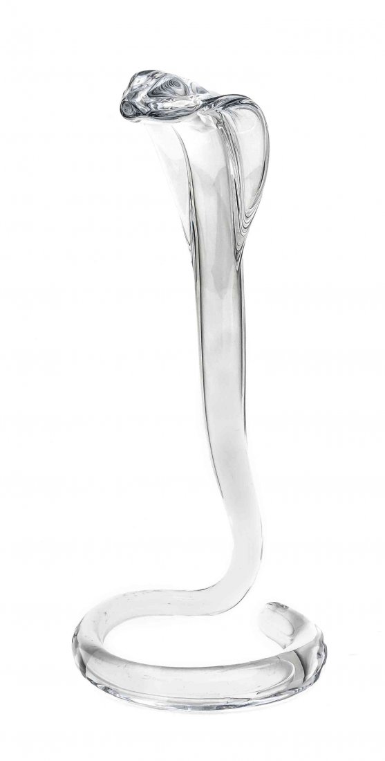 A Daum Glass Figure of a Standing Cobra, Height 15 3/8: A Daum Glass Figure of a Standing Cobra, etched Daum France. Height 15 3/8 inches.