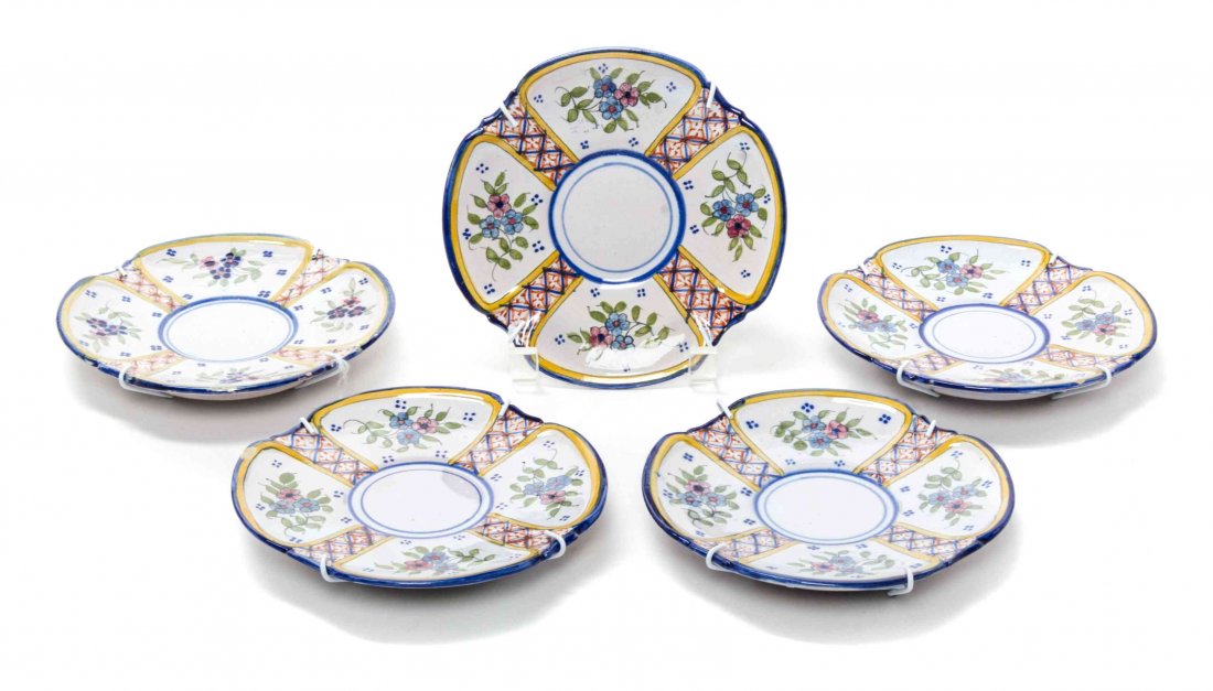A Set of Five Faience Plates, Diameter 6 1/4 inches.: A Set of Five Faience Plates, each of lobed form with floral decoration. Diameter 6 1/4 inches.
