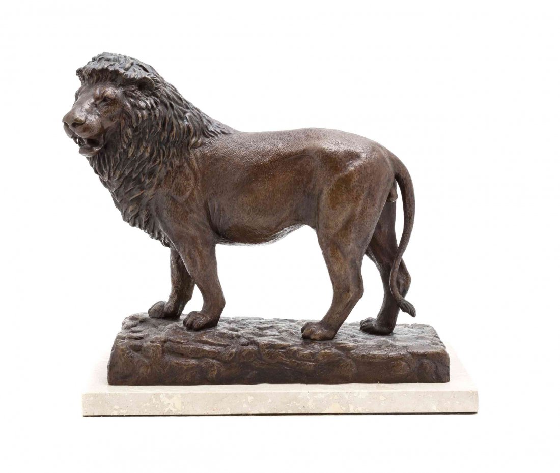 Paul Tadlock, (American, 20th/21st century), His: Paul Tadlock (American, 20th/21st century) His Majesty, raised on a travertine base bronze edition 16/30, signed Paul Tadlock (to base) Height 11 1/2 x width 13 inches on a 1 inch travertine base. Con