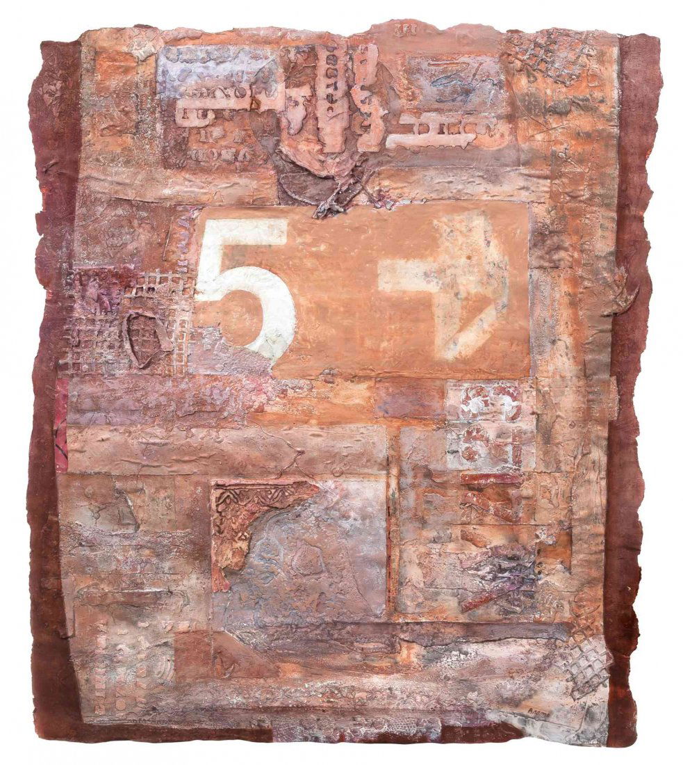 Joan Brams, (American/Canadian, b. 1928), Abstract #5,: Joan Brams (American/Canadian, b. 1928) Abstract #5, 1989 mixed media on paper signed Brams and dated (lower right) 36 x 31 inches.