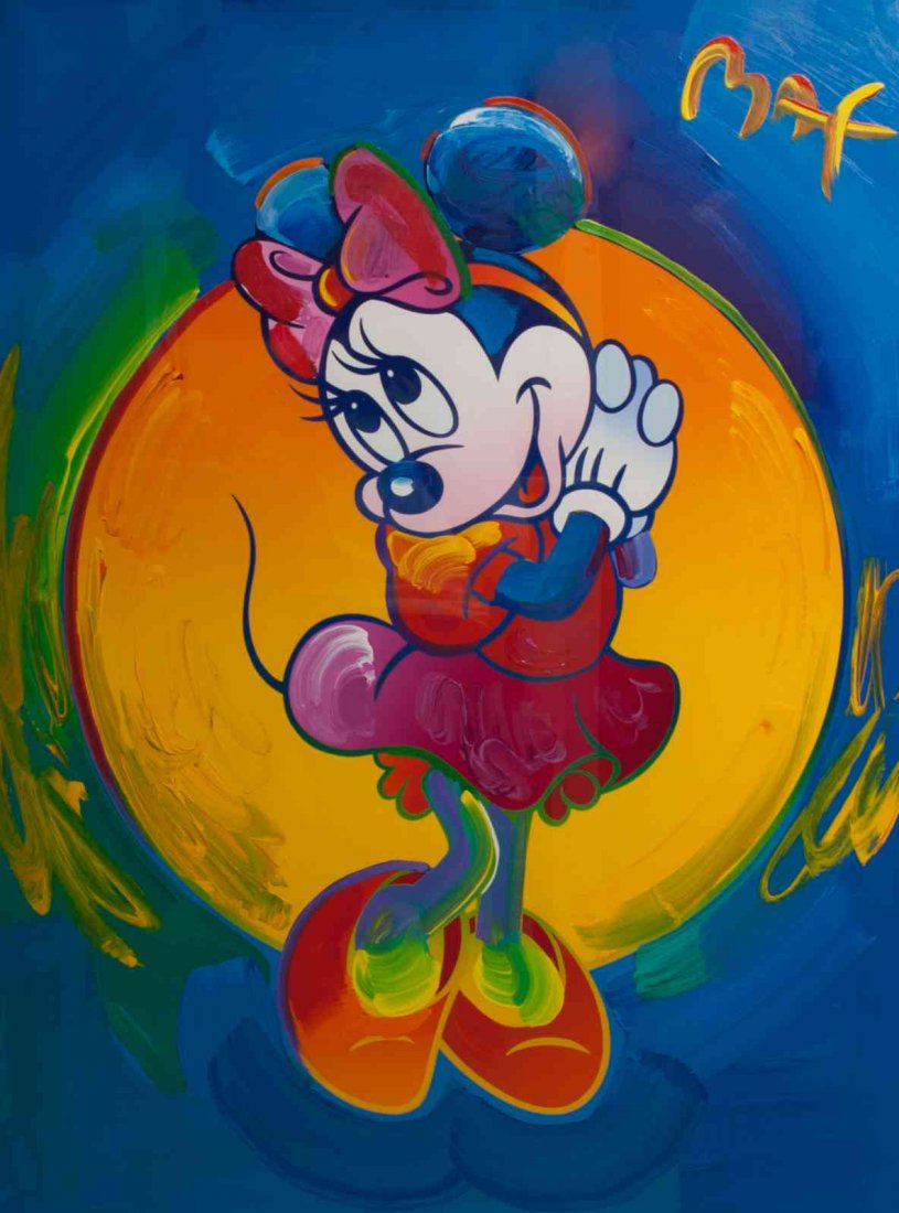 Peter Max, (American/German, b. 1937), Minnie Mouse: Peter Max (American/German, b. 1937) Minnie Mouse mixed media signed Max (upper right) 39 3/4 x 29 3/4 inches.