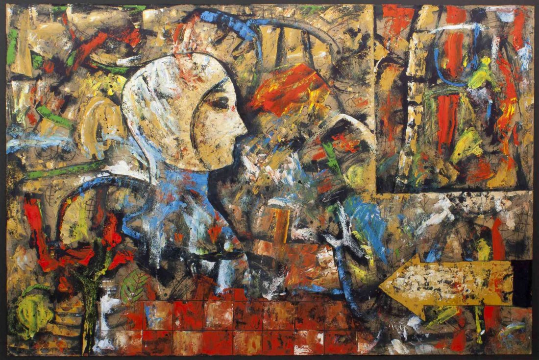 David Nunez, (Nicaraguan, b. 1954), Driver Map: David Nunez (Nicaraguan, b. 1954) Driver Map oil on handmade paper signed Nunez (lower right) 24 x 36 inches. Provenance: Aquired through Leslie Hindman Auctioneers sale number 180, lot 446, from the