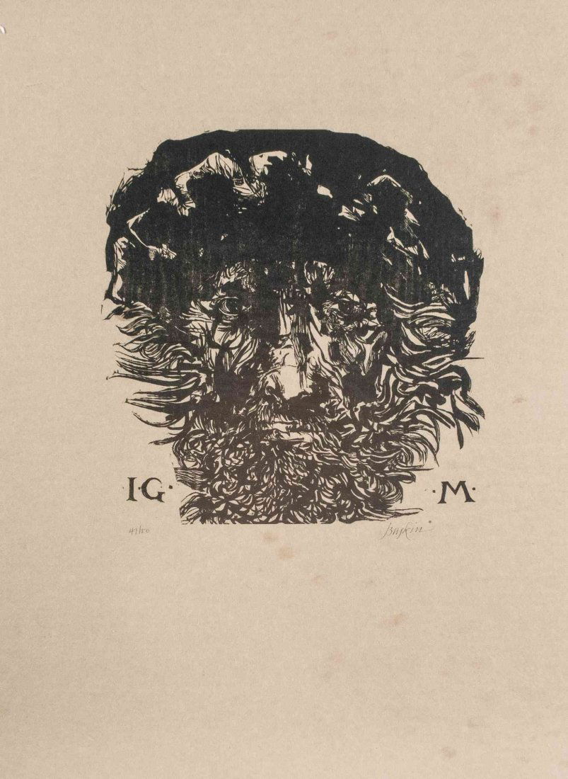 Leonard Baskin, (American, 1922-2000), Jan Gossaert: Leonard Baskin (American, 1922-2000) Jan Gossaert woodcut edition 47/50, signed Baskin (lower right) 30 x 22 inches. Property from the Harmon Family Trust, Delray Beach, Florida Condition: Edition 47/
