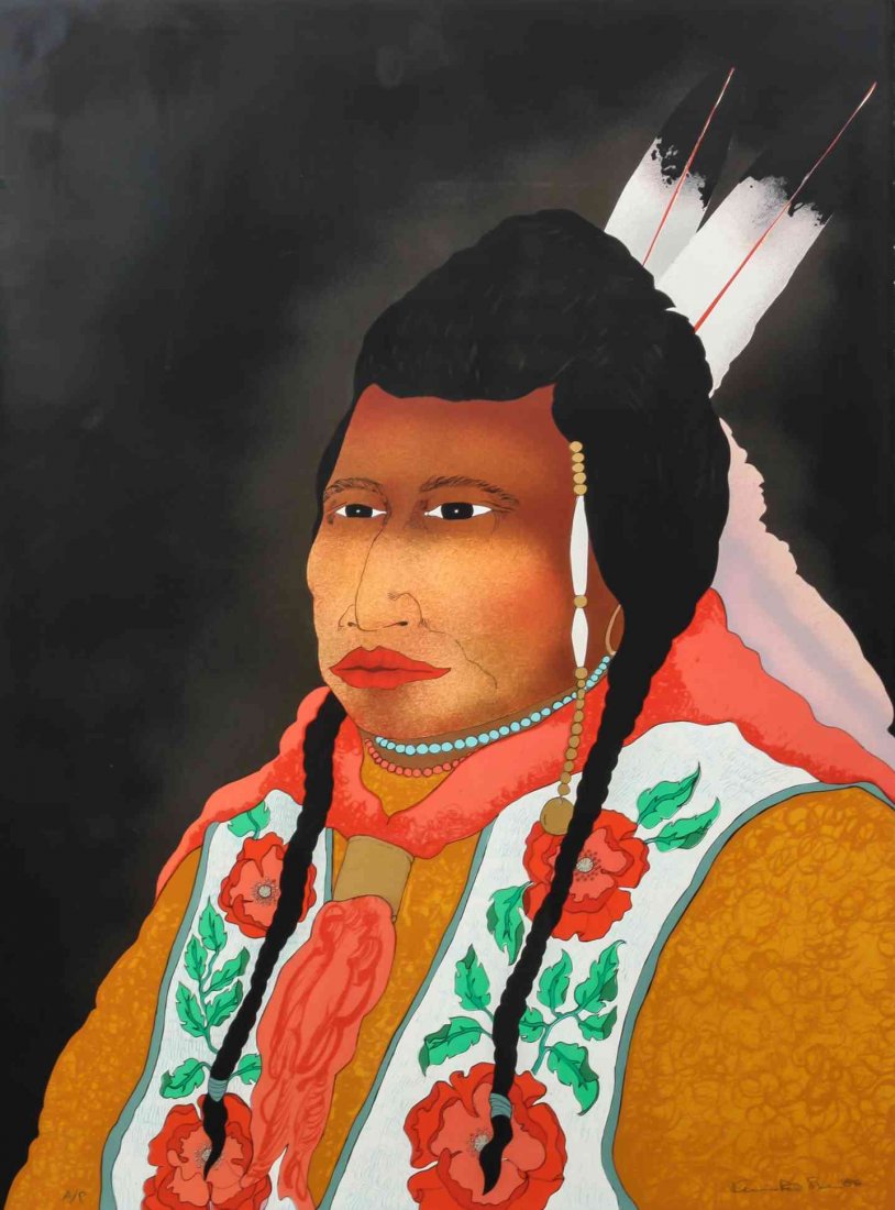Kevin Red Star, (American, b. 1943), Chief, 1976: Kevin Red Star (American, b. 1943) Chief, 1976 together with an artist proof dated 1986 acrylic on paper signed Kevin Red Star and dated (lower right) 17 x 23 1/3 inches. Condition: Artist proof 30 1/